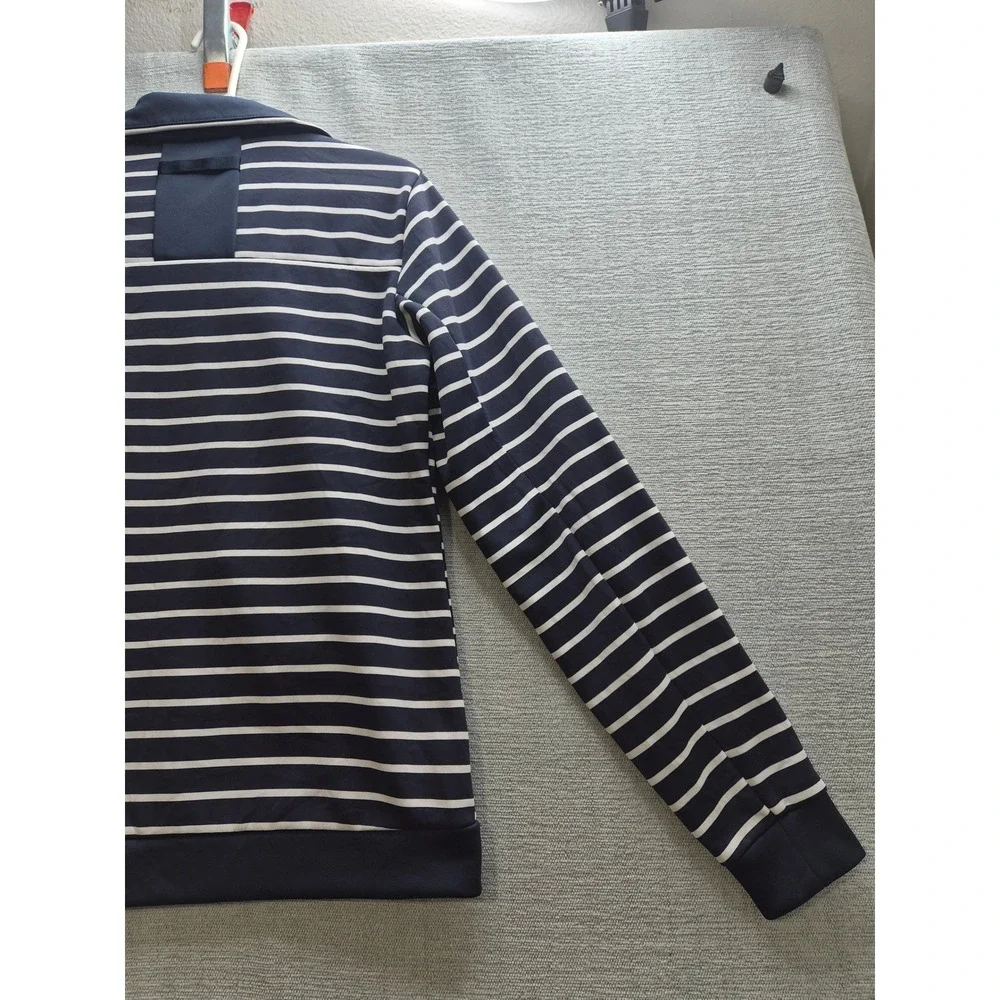 Helly Hansen Jacket Womens Large Blue White Striped Collared No Zip Casual